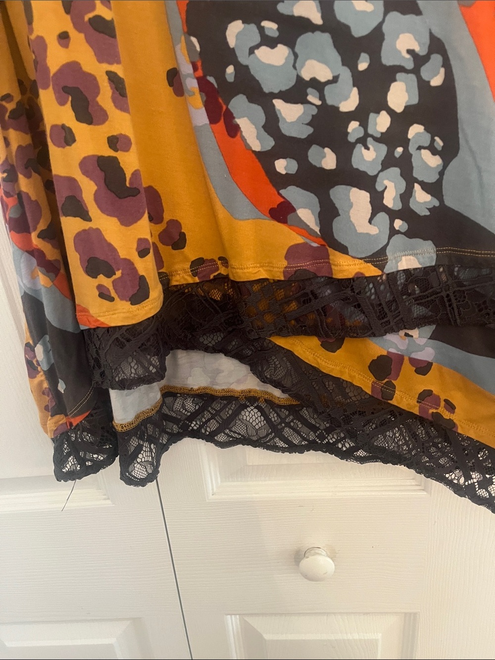 Multicolor Animal Print Lace-Hem Women's Top - Mustard Mix - Picture 4 of 5